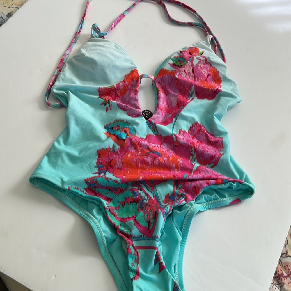 Nanette Lepore Turquoise and Pink Swimsuit - Picture 3 of 7